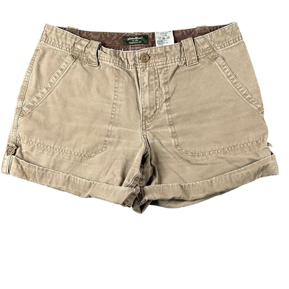 Eddie Bauer Womens 2 Brown Vashon Fit Flat Front Cotton Convertible Chino Shorts